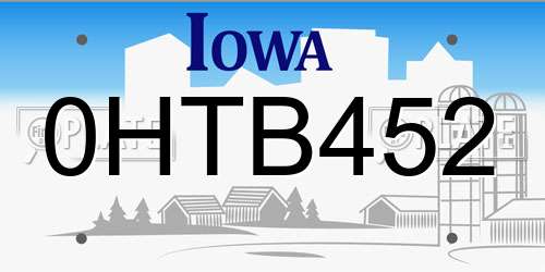 0HTB452 Iowa License Plate