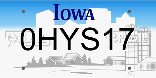 0HYS17 Iowa License Plate
