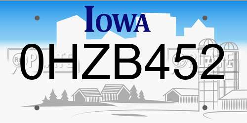 0HZB452 Iowa License Plate