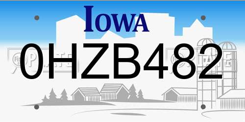 0HZB482 Iowa License Plate