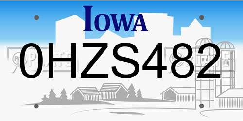 0HZS482 Iowa License Plate
