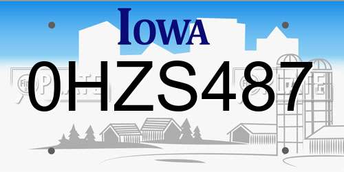 0HZS487 Iowa License Plate