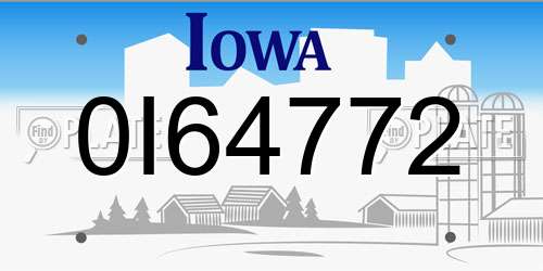 0I64772 Iowa License Plate