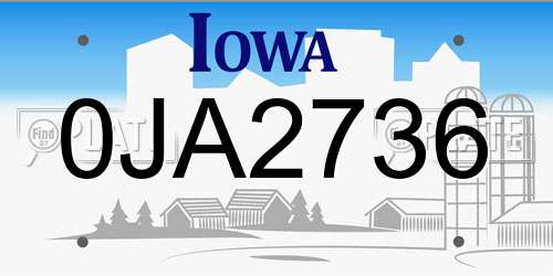 0JA2736 Iowa License Plate