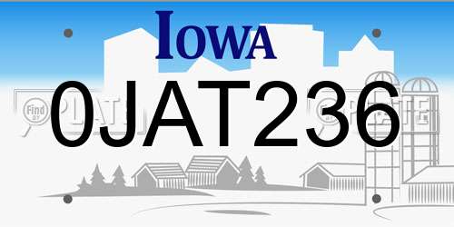0JAT236 Iowa License Plate