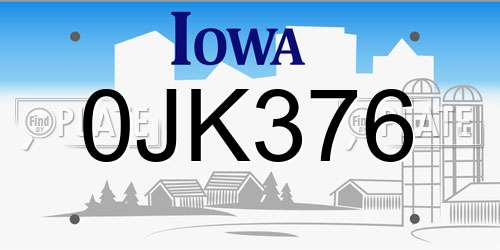 0JK376 Iowa License Plate