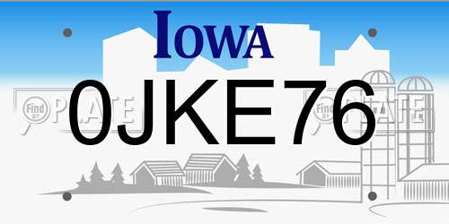 0JKE76 Iowa License Plate