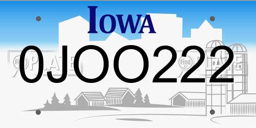 0JOO222 Iowa License Plate