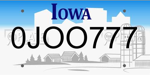0JOO777 Iowa License Plate