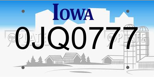 0JQ0777 Iowa License Plate