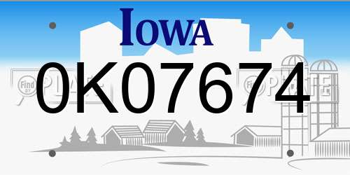 0K07674 Iowa License Plate