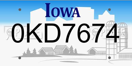 0KD7674 Iowa License Plate