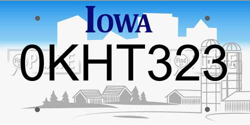 0KHT323 Iowa License Plate