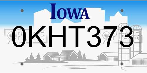 0KHT373 Iowa License Plate