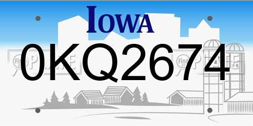 0KQ2674 Iowa License Plate
