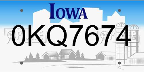 0KQ7674 Iowa License Plate