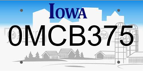 0MCB375 Iowa License Plate