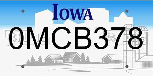 0MCB378 Iowa License Plate