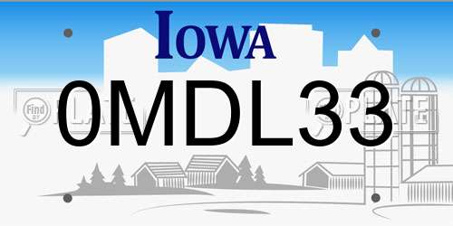 0MDL33 Iowa License Plate