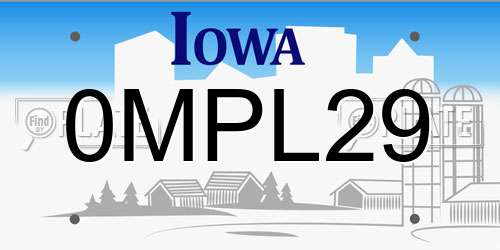 0MPL29 Iowa License Plate