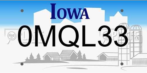 0MQL33 Iowa License Plate