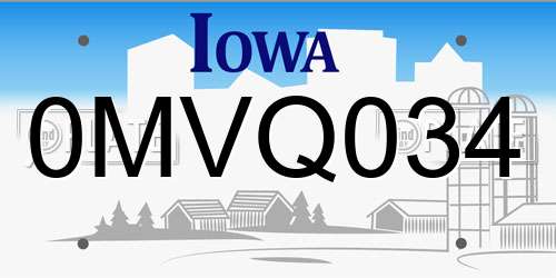 0MVQ034 Iowa License Plate