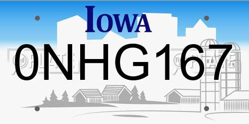 0NHG167 Iowa License Plate