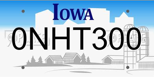 0NHT300 Iowa License Plate