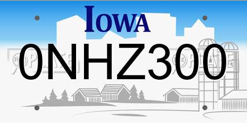 0NHZ300 Iowa License Plate