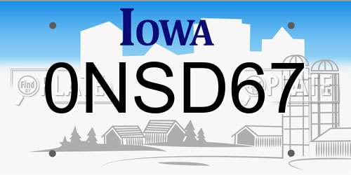 0NSD67 Iowa License Plate