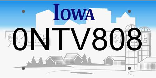 0NTV808 Iowa License Plate