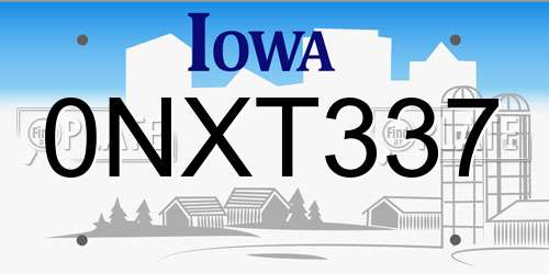 0NXT337 Iowa License Plate