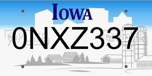 0NXZ337 Iowa License Plate