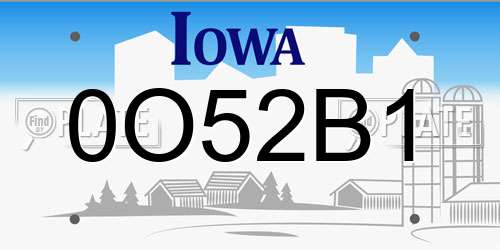 0O52B1 Iowa License Plate