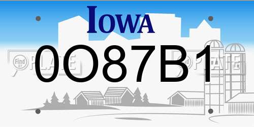 0O87B1 Iowa License Plate