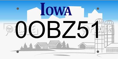 0OBZ51 Iowa License Plate