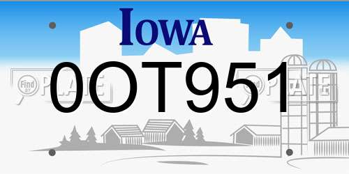 0OT951 Iowa License Plate
