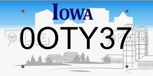 0OTY37 Iowa License Plate
