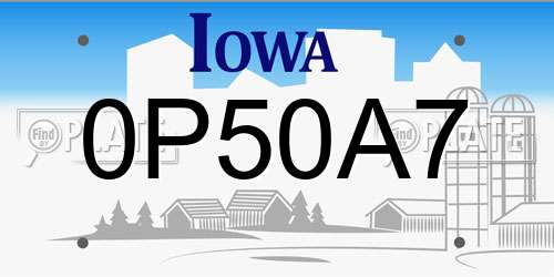 0P50A7 Iowa License Plate