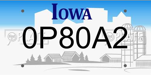 0P80A2 Iowa License Plate