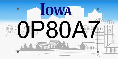 0P80A7 Iowa License Plate
