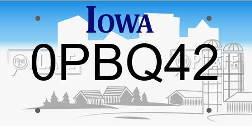 0PBQ42 Iowa License Plate