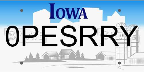 0PESRRY Iowa License Plate