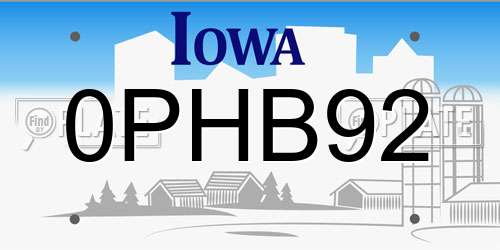 0PHB92 Iowa License Plate