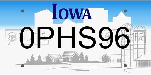 0PHS96 Iowa License Plate