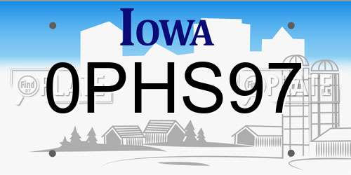 0PHS97 Iowa License Plate