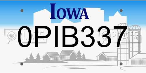 0PIB337 Iowa License Plate