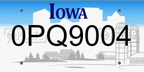 0PQ9004 Iowa License Plate