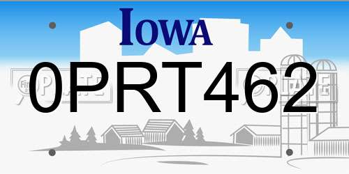 0PRT462 Iowa License Plate