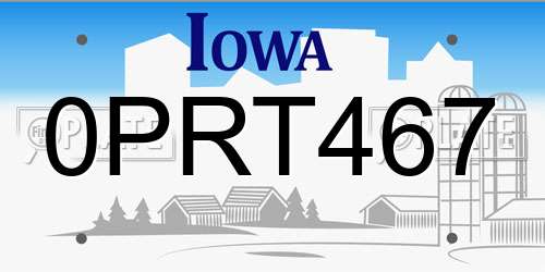0PRT467 Iowa License Plate